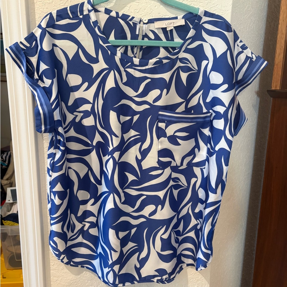 LOFT Abstract Blue and White Blouse